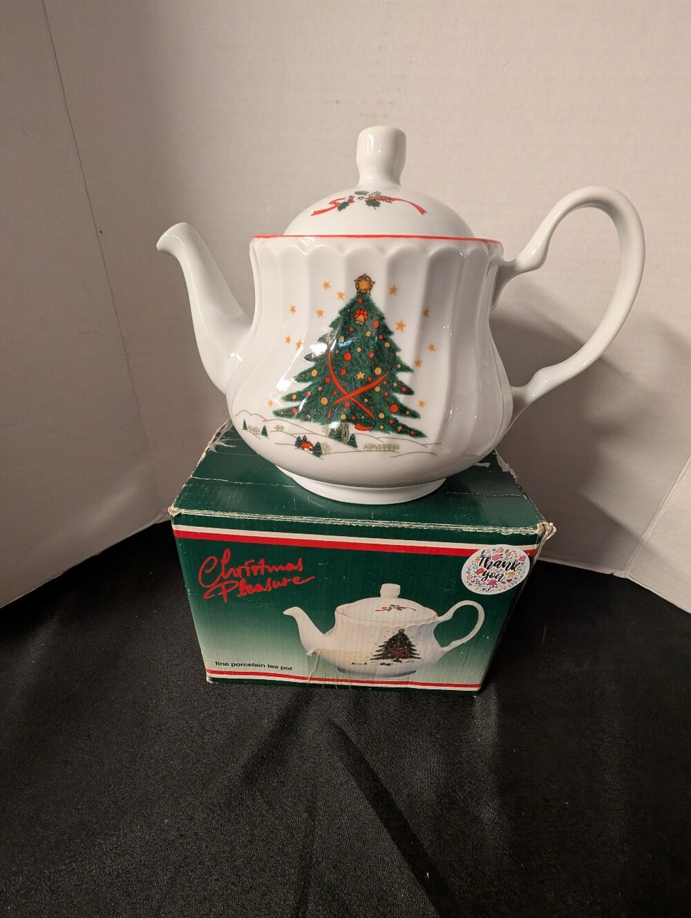 New Vintage Kopin Christmas Tree Pleasure Tea Pot In Original Box
